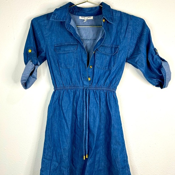 Speed Limit Girl’s Size 10 Chambray Shirt Dress Denim Roll Tab Casual School - Picture 2 of 8